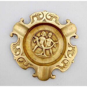 Vintage Solid Antique Brass Embossed Ashtray